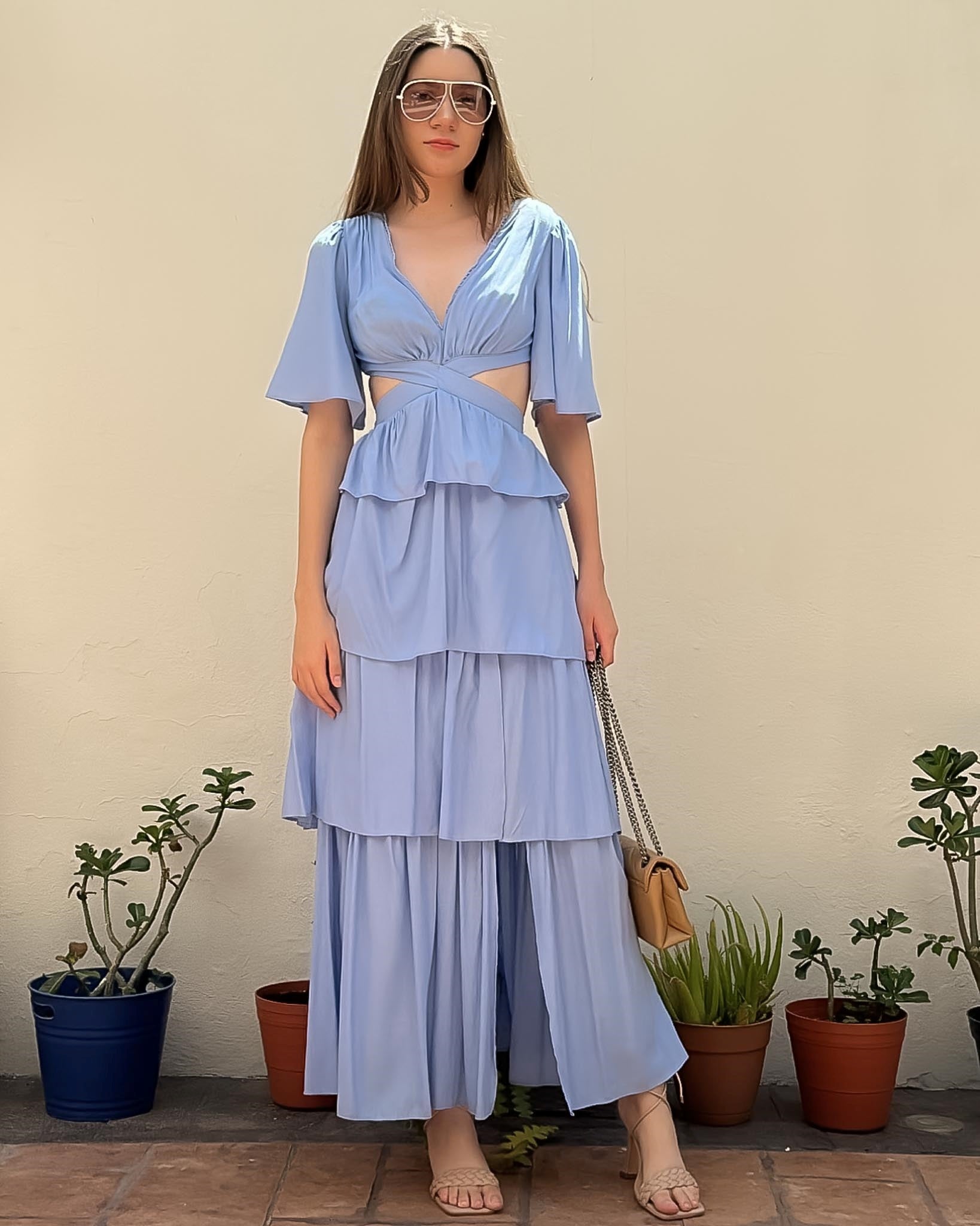 Vestido largo con olanes
