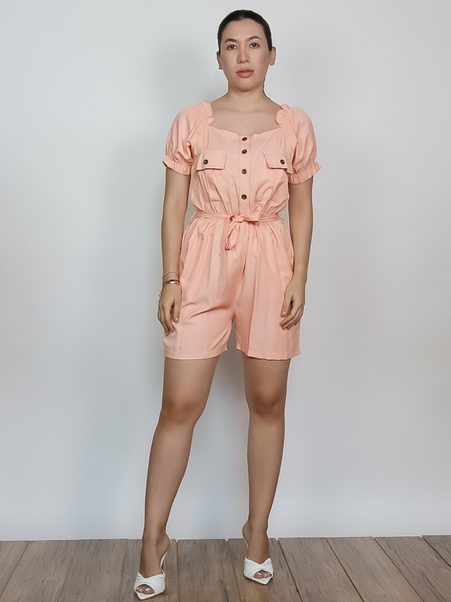 Romper off shoulder lazo coral