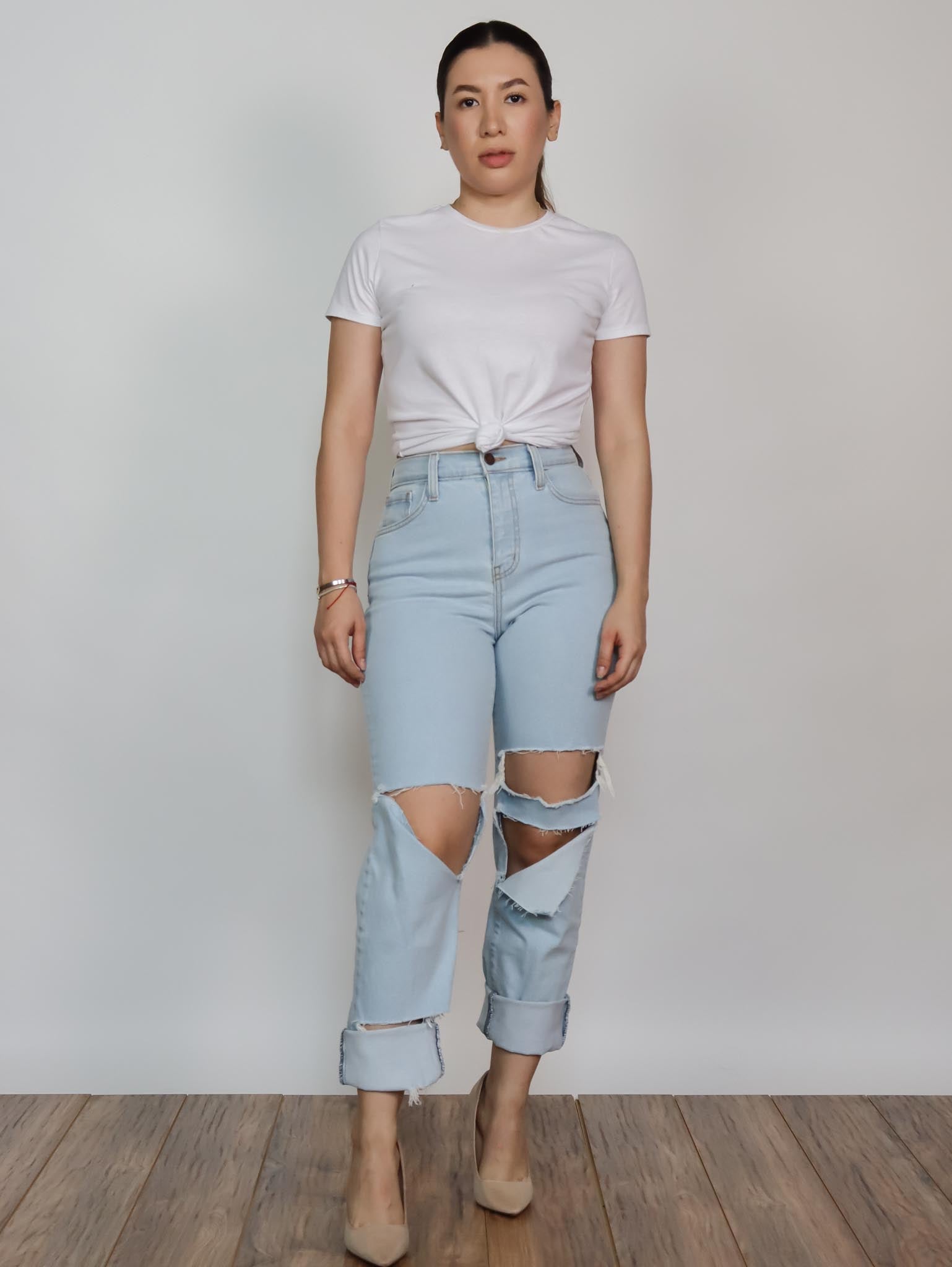 Pantalón mezclilla claro roto – Divamd - Main Image