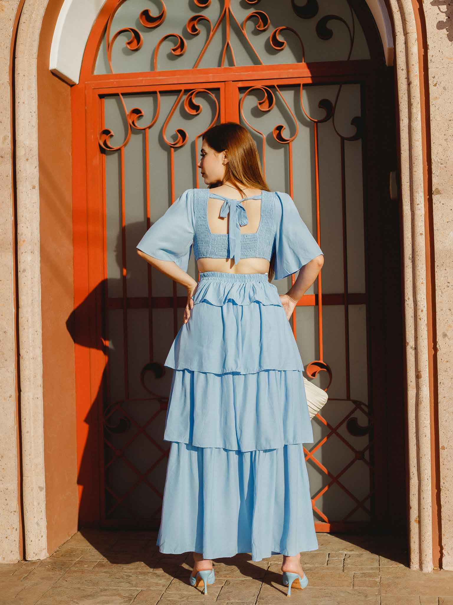 Vestido largo con olanes