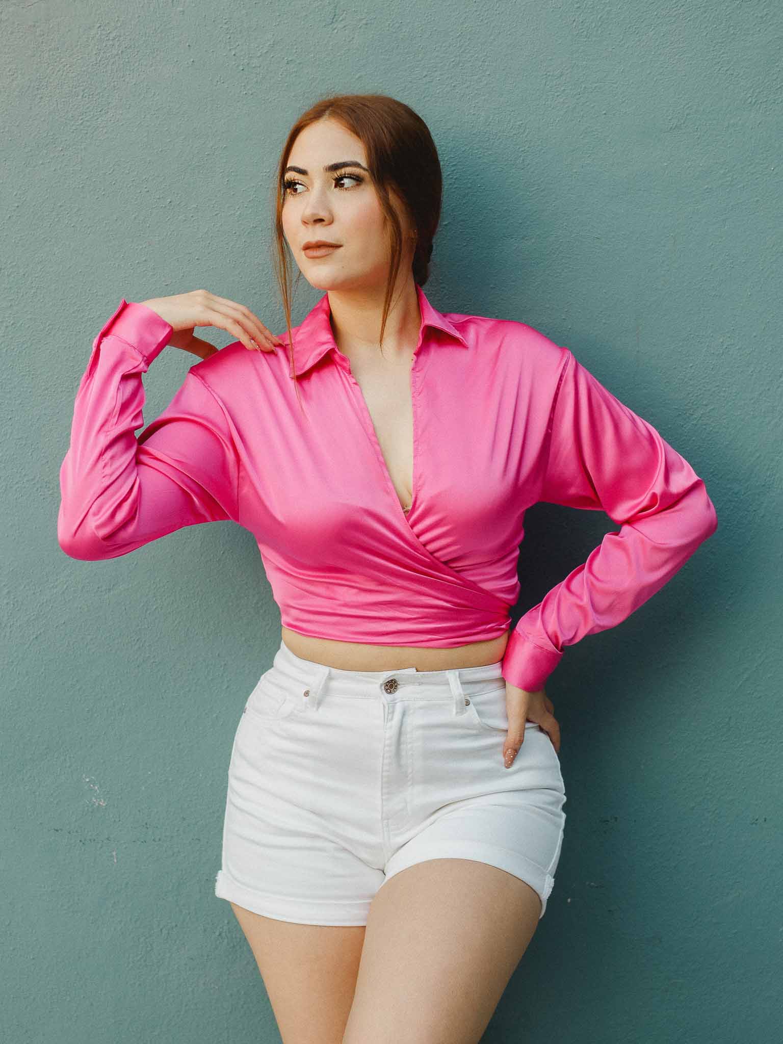 Blusa satín rosa