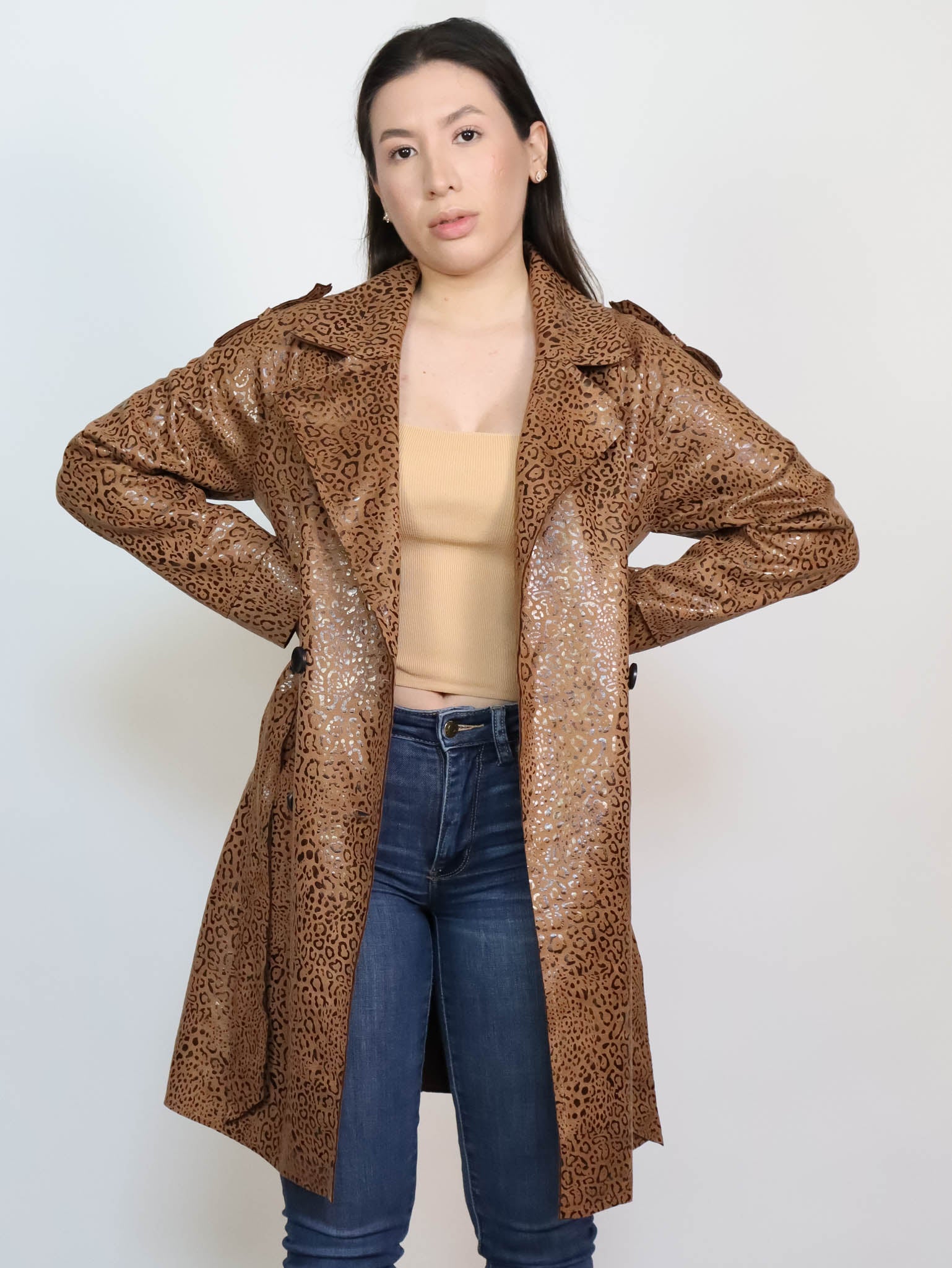 Gabardina camel animal print