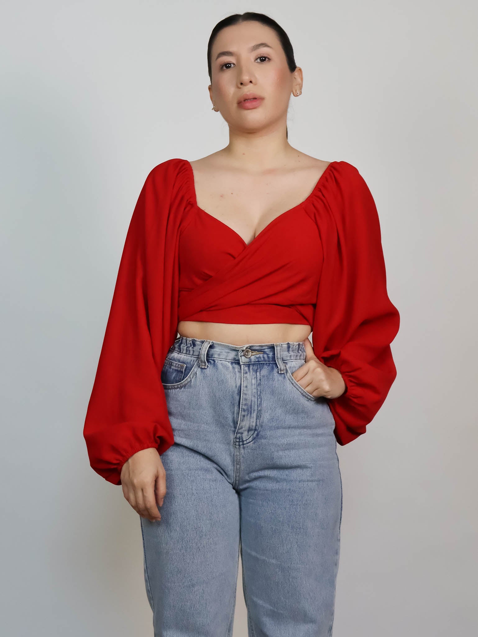 Top rojo outlet manga larga