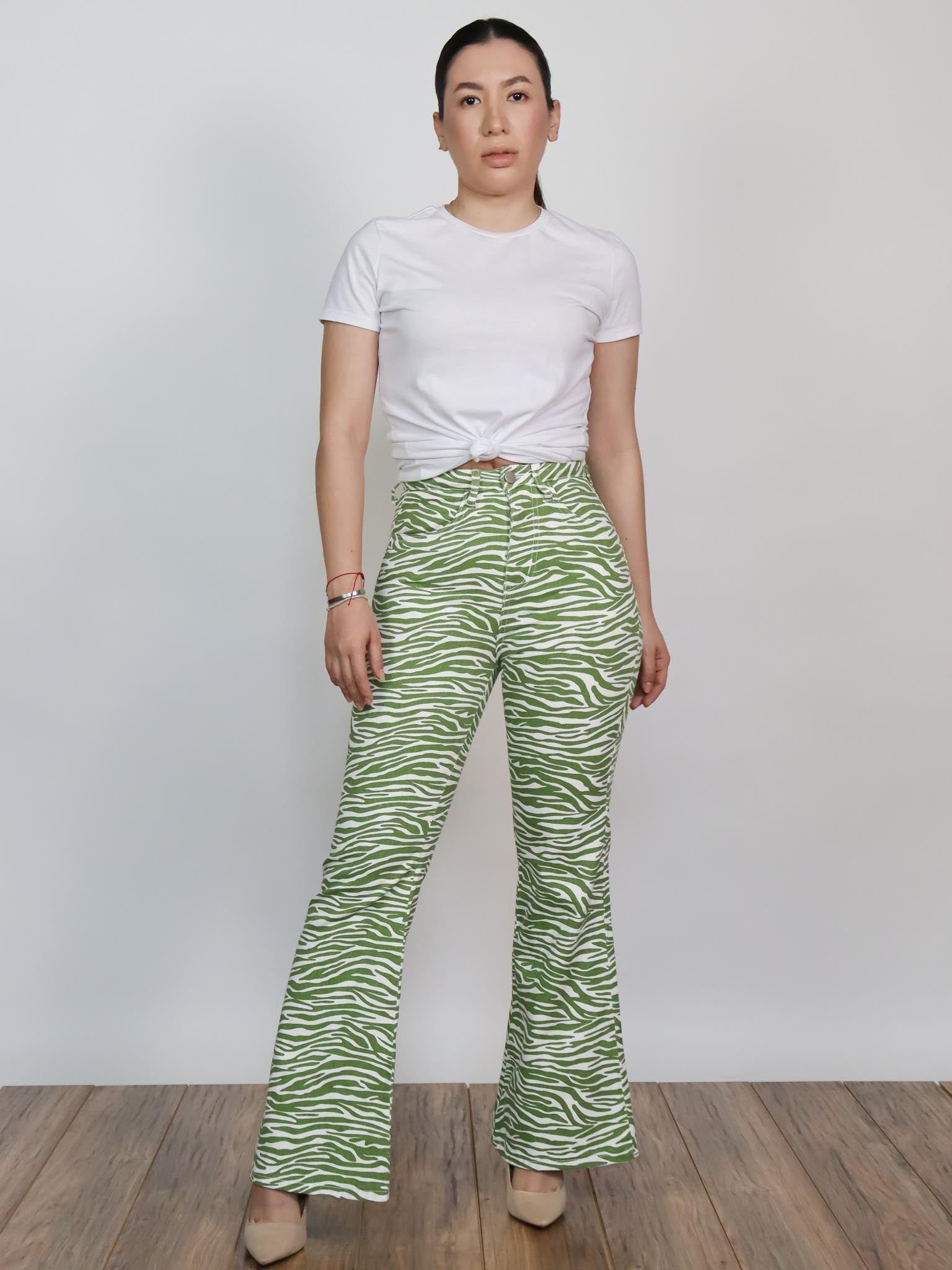 Pantalón verde print cebra