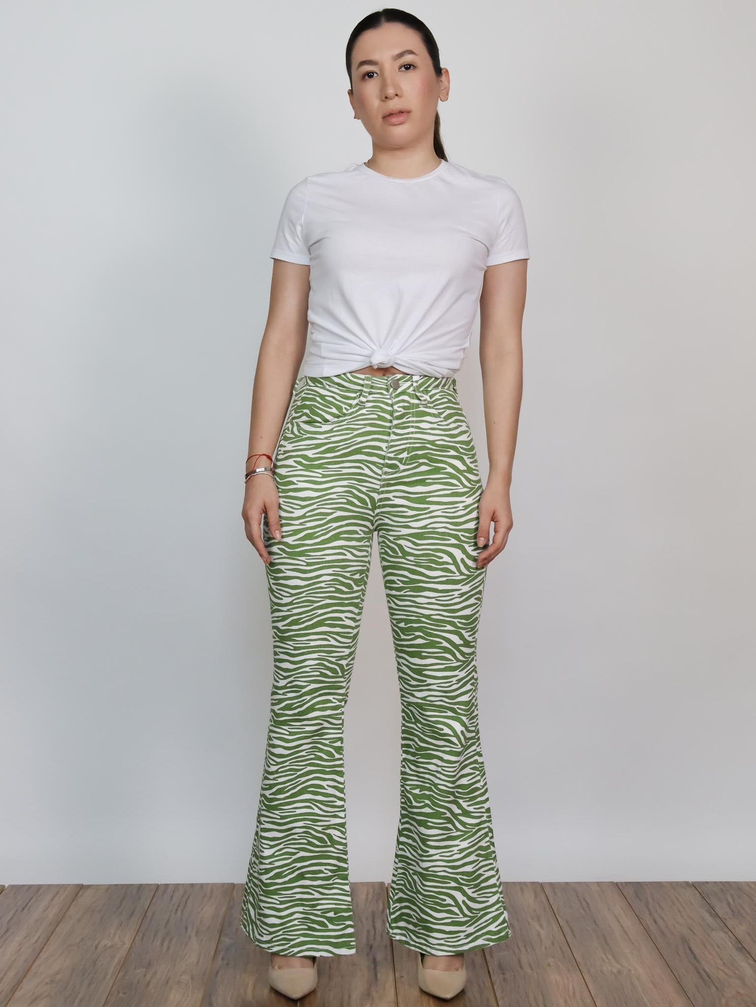 Pantalón verde print cebra