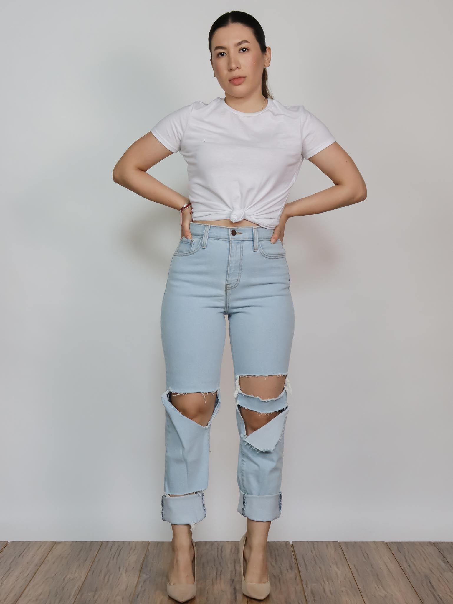 Cómo Combinar Pantalón Recto Mujer Mezclilla Pantalón Largo Denim