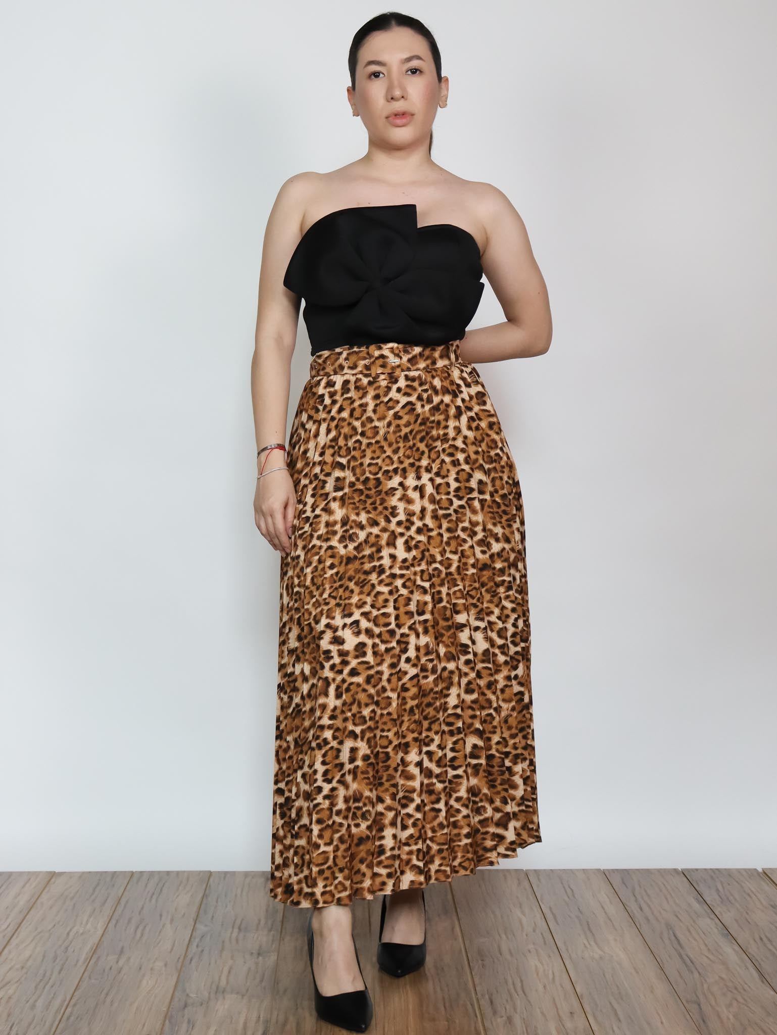 Falda midi print tableada