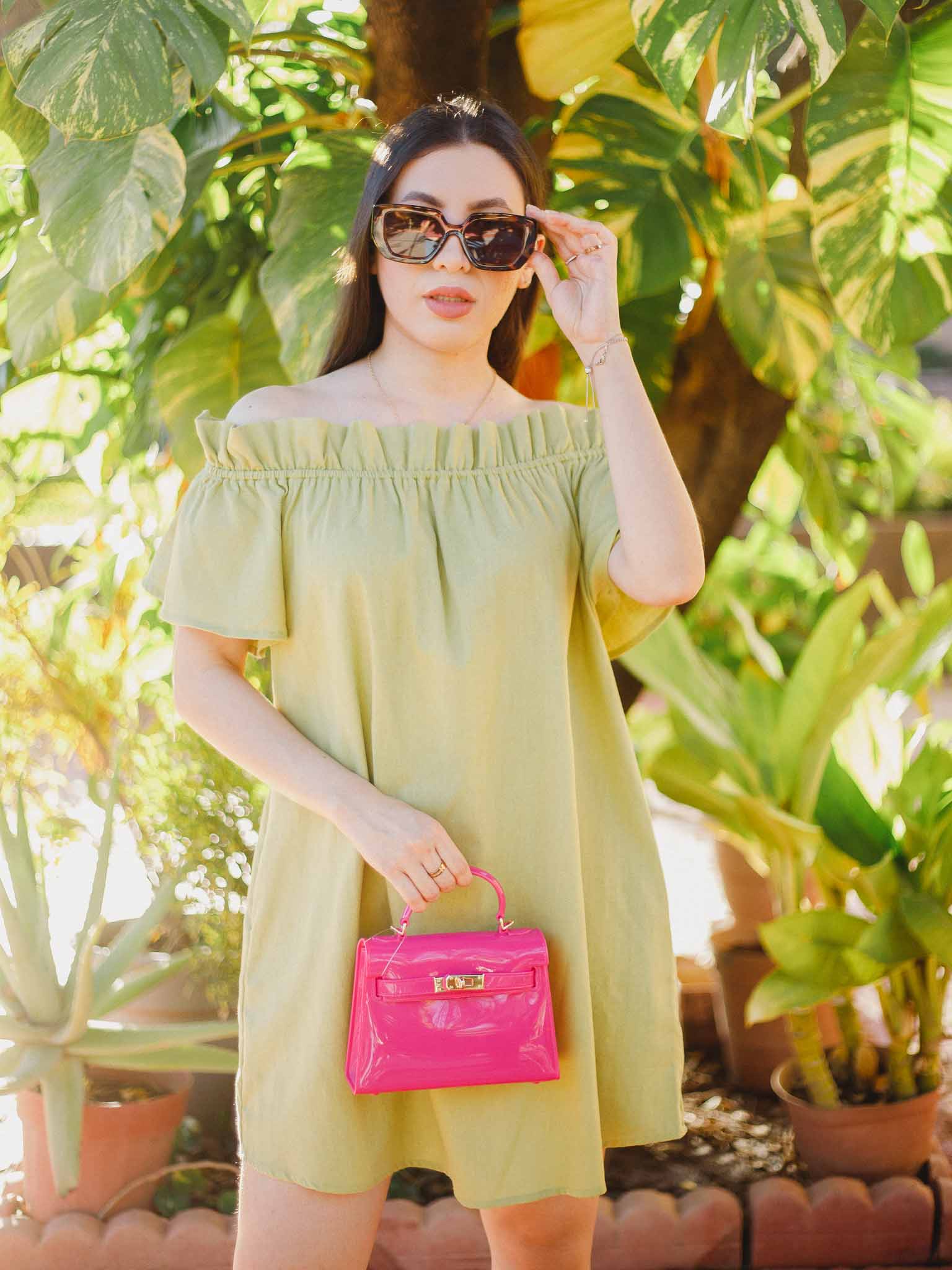 Vestido verde off shoulder